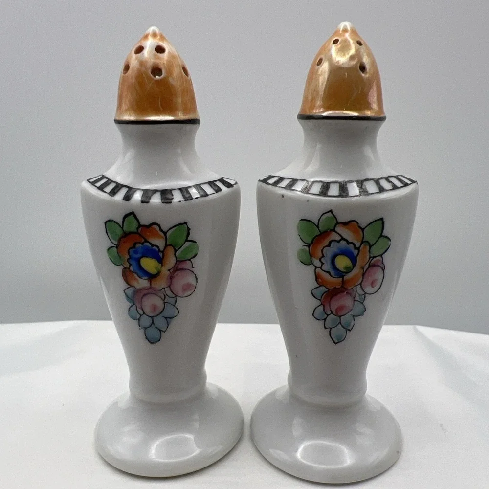 Lusterware Salt & Pepper Shakers Made in Japan Floral w/Decorative Band Vintage